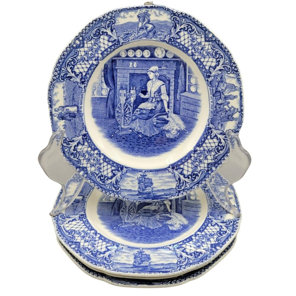 Crown Ducal Blue Colonial Times Bread Plates 6" Set of Four